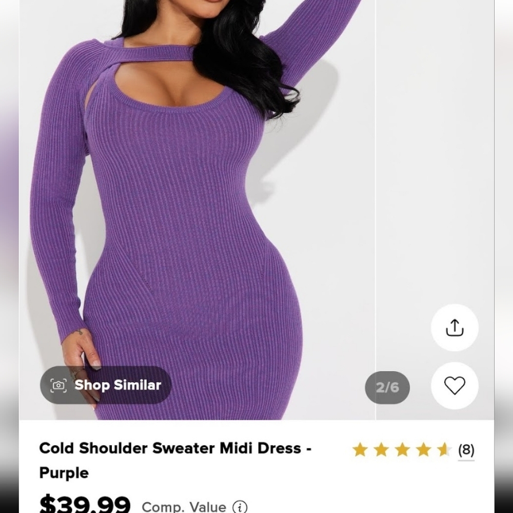 Fashion Nova Purple Cold Shoulder Sweater Midi Dress